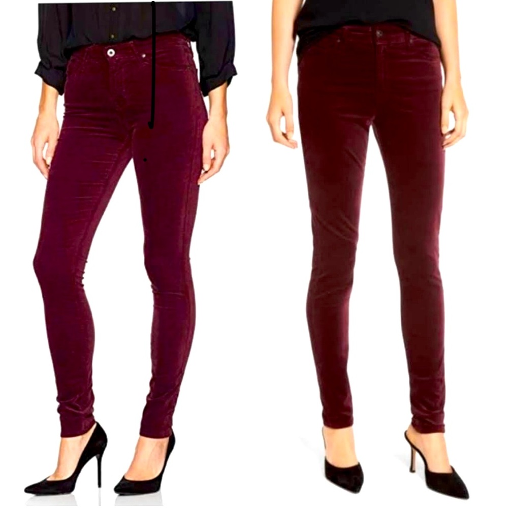 AG Farrah Skinny high rise jeans in burgundy velvet